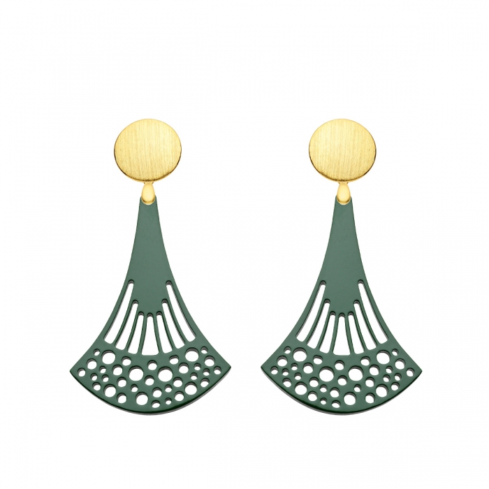 Ohrringe lang in Grün mit Wechselsystem in Gold aus der Ponza Kollektion von Romy North