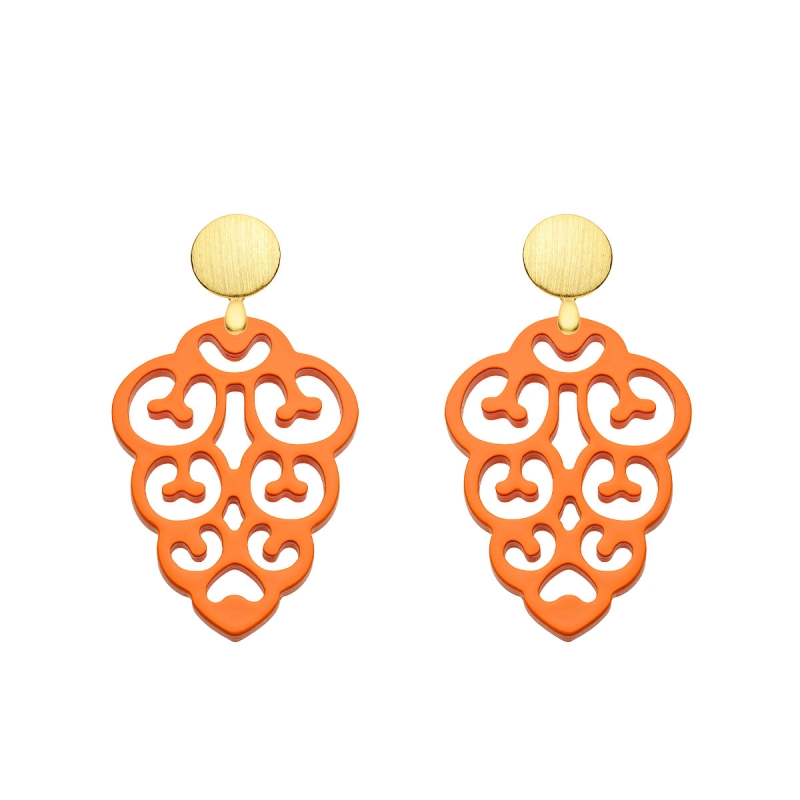 Tropfen Ohrringe orange aus Horn von Romy North aus der Korsika Kollektion