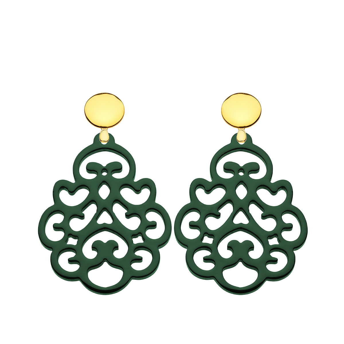 Ohrringe grün aus Horn mit Ornamenten aus der Reunion Kollektion von Romy North