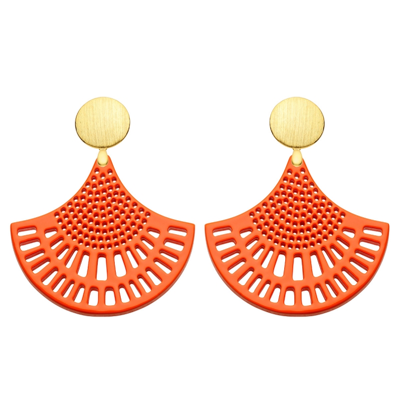 Ohrringe orange gold mit Ornamenten aus Horn mit Wechselsystem von Romy North