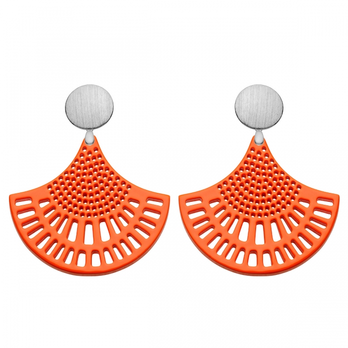 Ohrringe orange silber mit Ornamenten aus Horn mit Wechselsystem von Romy North