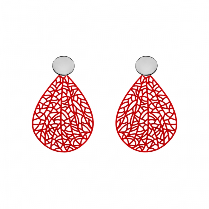 Ohrringe Tropfenform in Rot mit Silberstecker von Romy North