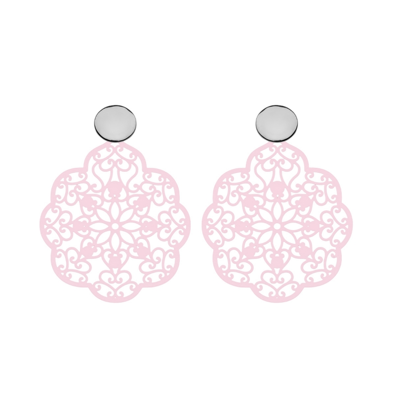 Zarte Ohrringe Blatt in Rosa mit Silberstecker