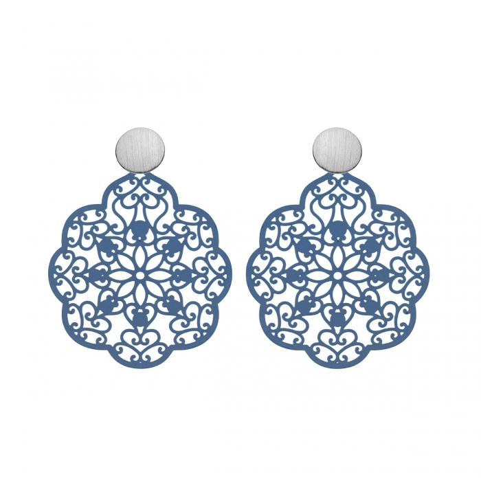 Ohrringe Damen in Blau mit Ornamenten mit matte Silberstecker von Romy North