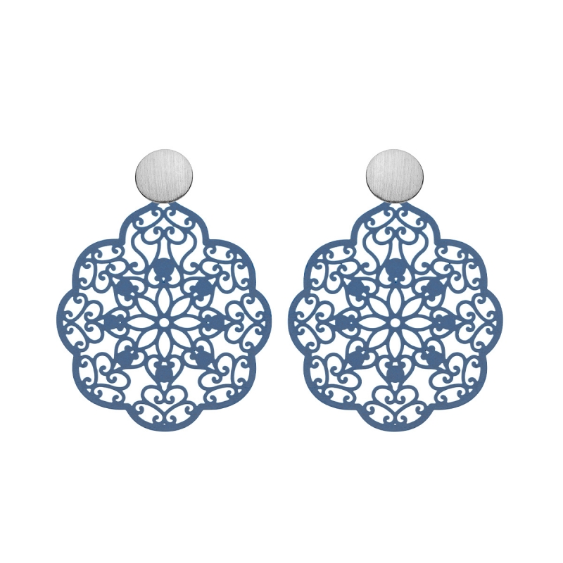 Ohrringe Damen in Blau mit Ornamenten mit matte Silberstecker von Romy North