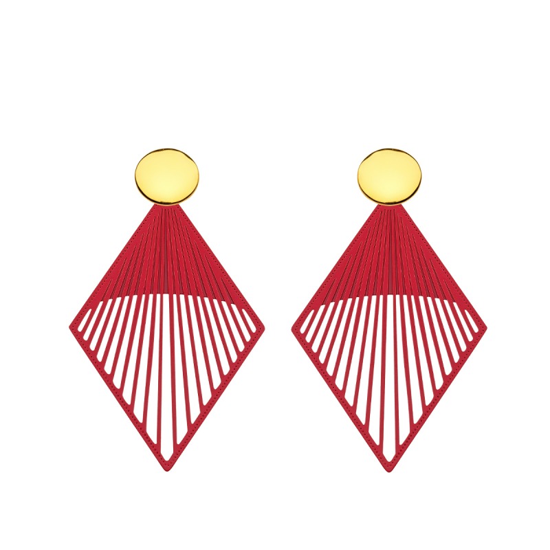 Rote Ohrringe aus Messing mit runde goldene Stecker aus der Mykonos Kollektion von Romy North