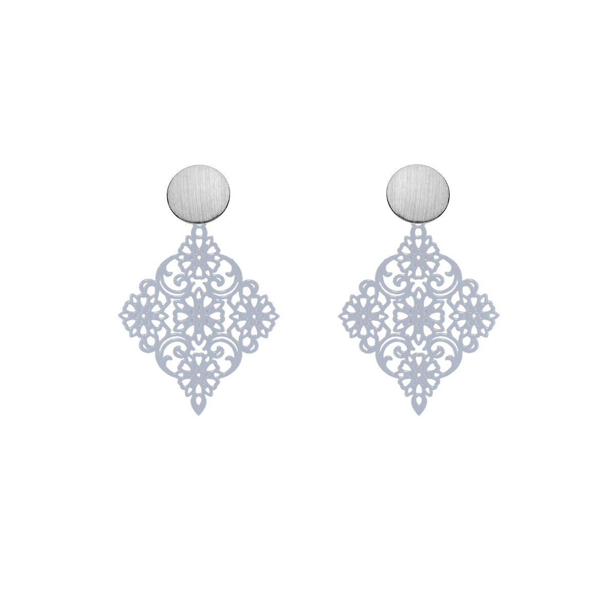Zarte Ohrringe in Grau mit Ornamenten mit matte Ohrstecker aus Silber Romy North