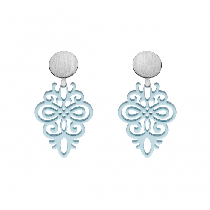 Ornament Ohrringe in Hellblau mit Wechselsystem Silberstecker aus der Saona Kollektion von Romy North