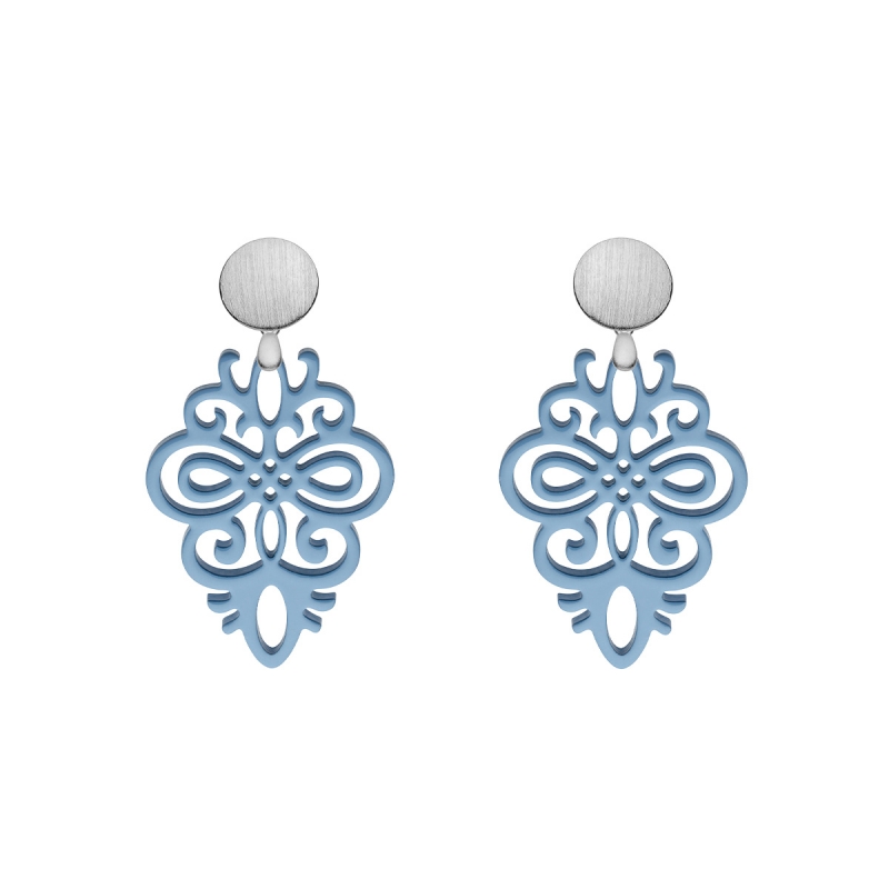 Ohrringe in Blau aus Horn mit matten Silberstecker aus der Saona Kollektion von Romy North