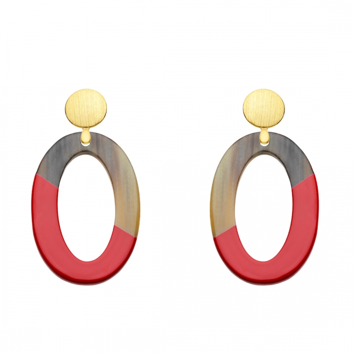 Rote Ohrringe oval mit vergoldetem Silber mit Hornanhänger aus der Banwa Kollektion von Romy North