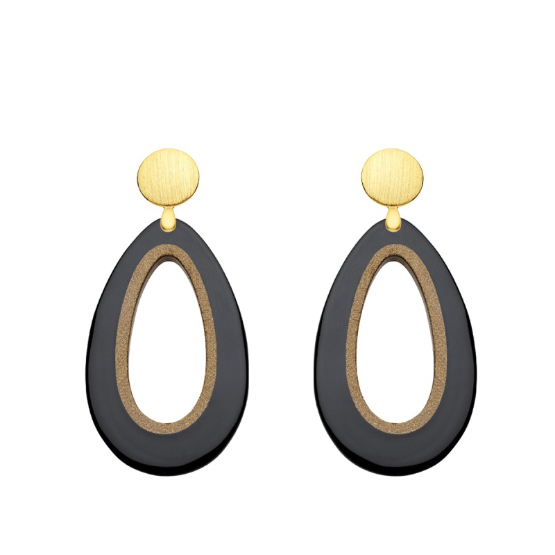 Tropfen Ohrringe aus Horn in Schwarz mit matten Goldstecker aus der Calala Kollektion von Romy North