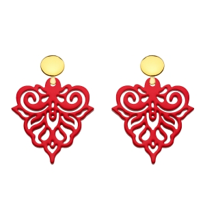 Rote Ohrringe mit verspielten Ornamenten aus Horn
