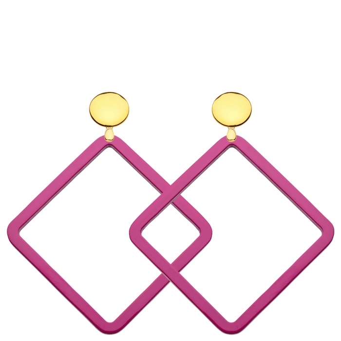 Quadratische Ohrringe eckig aus Horn in Pink mit Goldstecker von Romy North