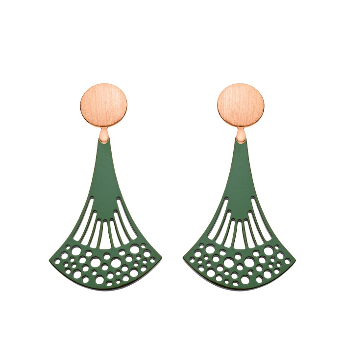 Ohrringe lang in Grün mit Wechselsystem in Rosegold aus der Ponza Kollektion von Romy North