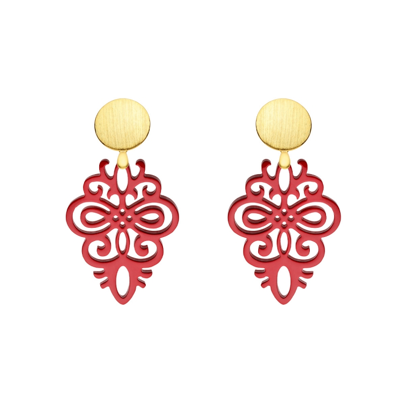 Ohrringe in Rot aus Horn mit Wechselsystem in matten Goldstecker aus der Saona Kollektion von Romy North