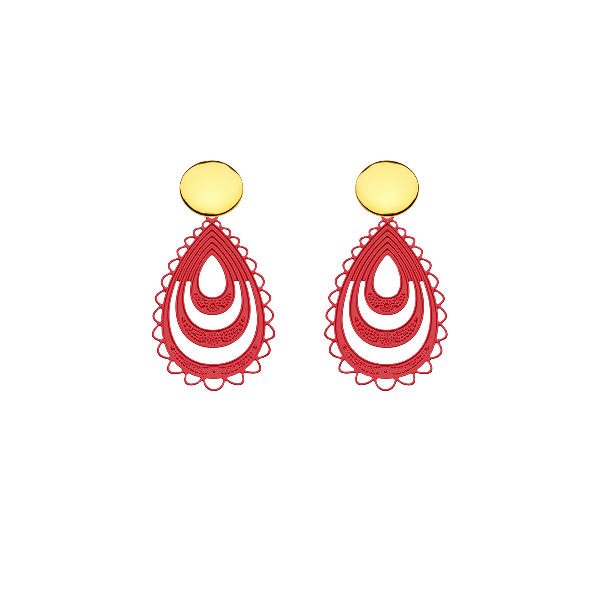 rote Ohrringe aus Messing in Tropfenform aus der Elba Kollektion von Romy North