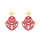 Ohrringe Rot mit Ornamente aus geschnitztem Norn mit matte Goldstecker von Romy North