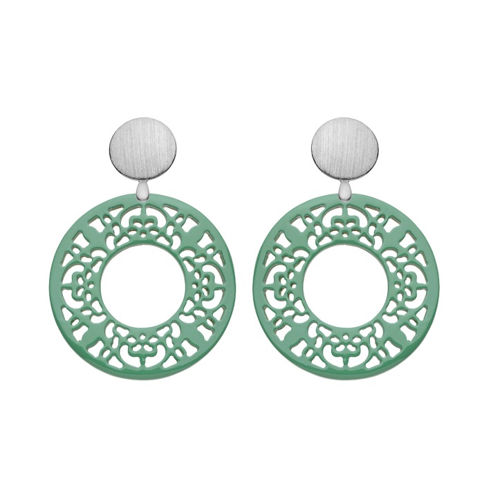 Ohrringe grün in runder Form aus Horn mit Wechselsystem in Silber von Romy North