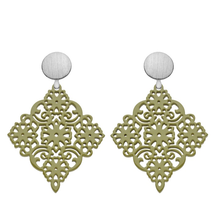 Damen Ohrringe aus Horn olivgrün mit Wechselsystem aus Silber