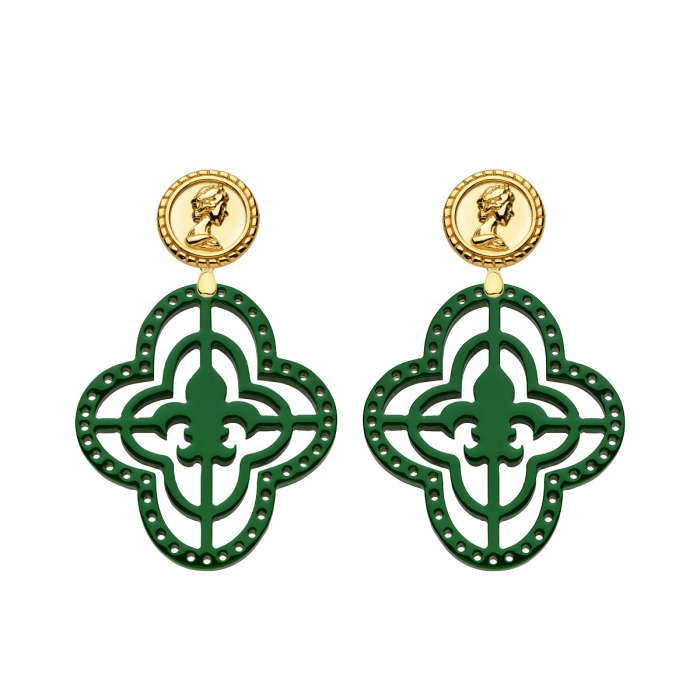 Ohrringe elegant in Grün aus Horn mit Ohrstecker Münze