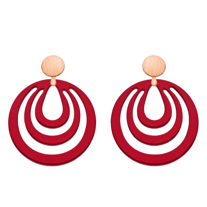 Runde, rote Ohrringe aus Horn mit matte Rosestecker von Romy North
