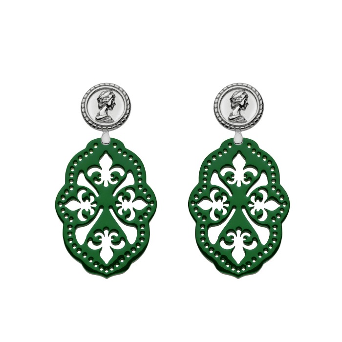 Ohrringe Grün mit Münze Ohrstecker aus Silber von Romy North
