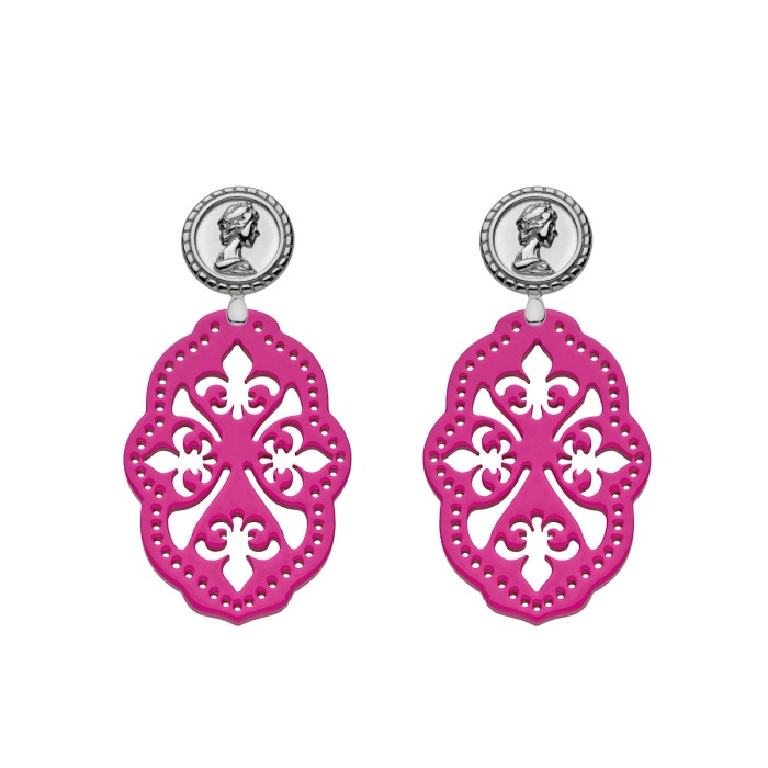 Ohrringe Pink mit Ornamenten und Ohrstecker Münze aus Silber