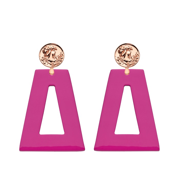 Ohrringe groß Pink aus Horn eckige Form mit Ohrstecker Münze Rosegold