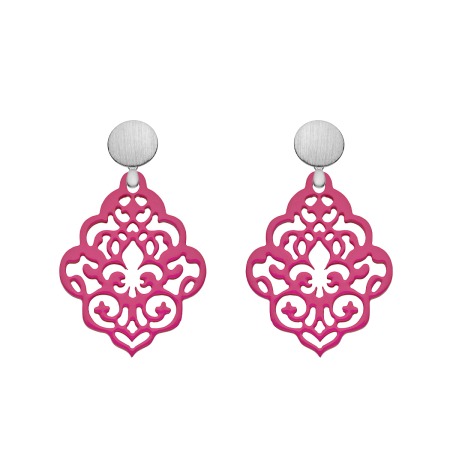 Ornament Ohrringe Pink aus Horn mit matte Silberstecker Romy North