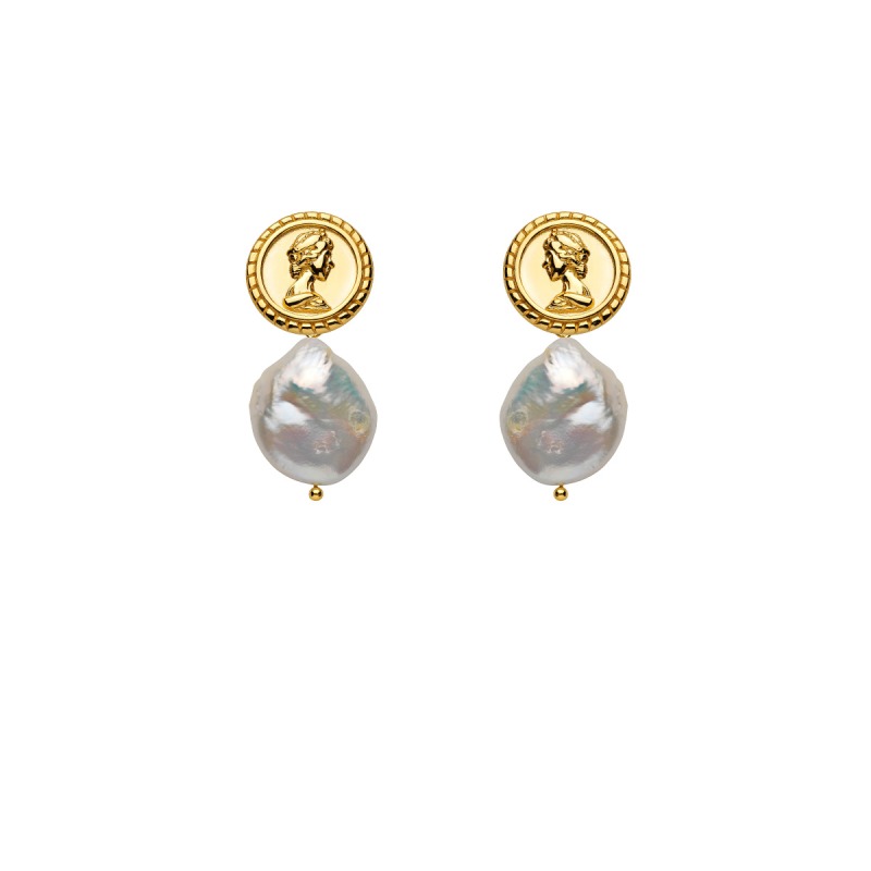 Ohrringe Perle mit Ohrringe Münze in Gold