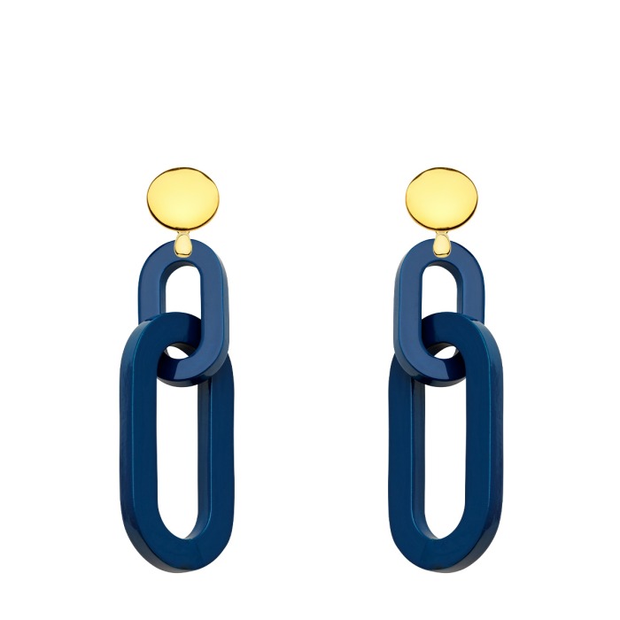Glieder Ohrringe in Blau aus Horn mit Ohrstecker Gold