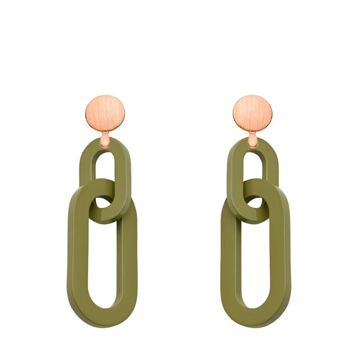 Ohrringe Damen Glieder in Olive aus Horn mit Rosegoldstecker