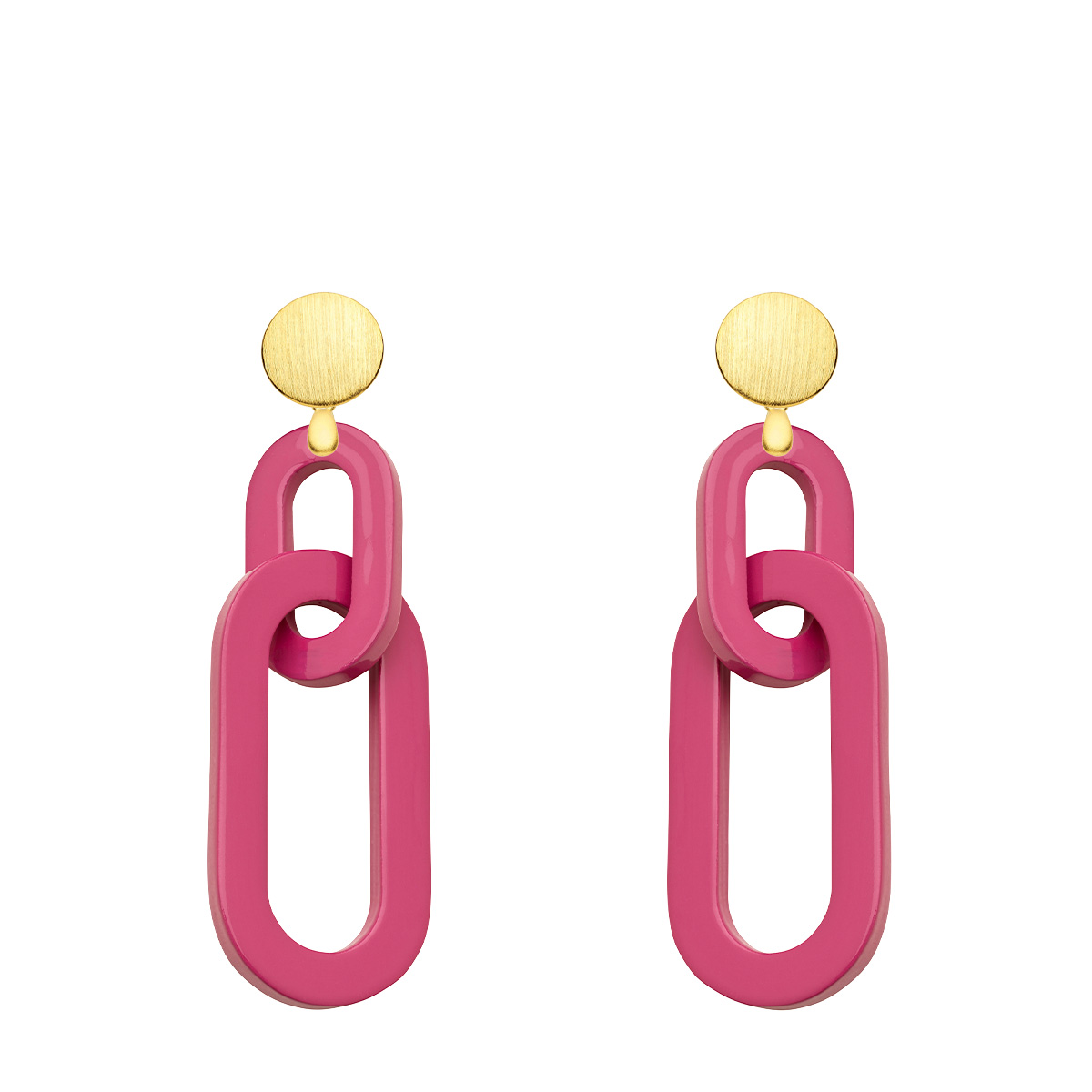 Ohrringe Pink mit Glieder aus Horn mit Ohrstecker Gold matt