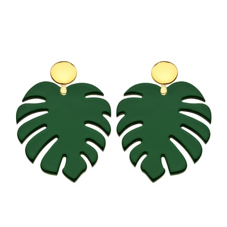 Blätter Ohrringe Damen aus Horn in Grün mit Goldstecker von Romy North