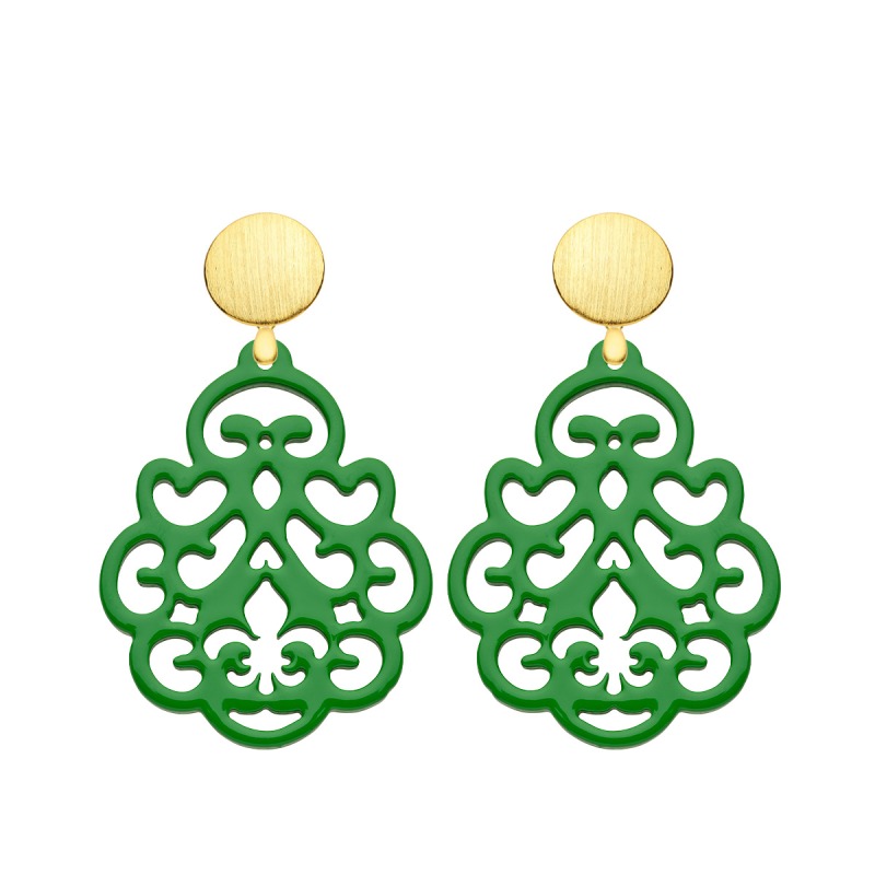 Wechselsystem Ohrringe aus Horn in Grün mit Ohrstecker Gold
