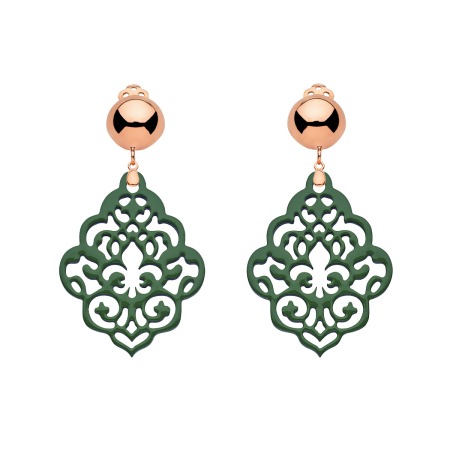 Trend Ohrringe Ohrclips aus Horn mit Ornamenten in Grün mit Clips in Rosegold