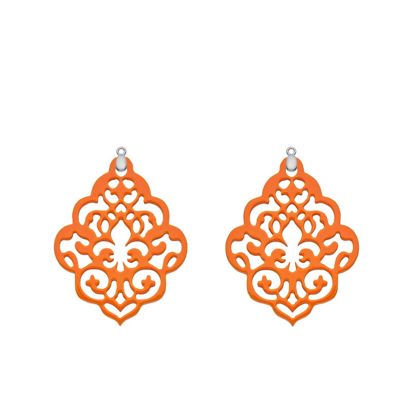 Trend Schmuck Anhänger aus Horn in Orange mit Ornamenten für die Wechselohrringe in Silber aus der Kuba Kollektion von Romy North