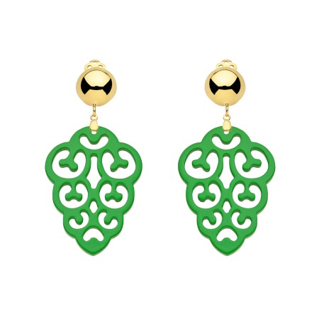 Ohrclips Grün mit Gold und Ornamenten aus Horn aus der Korsika Kollektion von Romy North