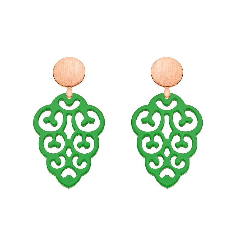 Ohrringe groß in Grün aus Horn mit Wechselsystem in Rosegold aus der Korsika Kollektion von Romy North