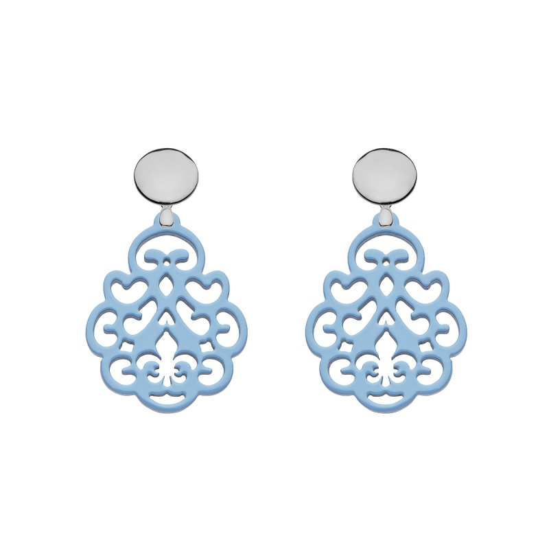 Ohrringe blau klein mit Ornamenten aus Horn mit runde Ohrstecker aus Silber von Romy North