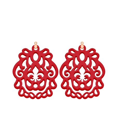 Rote Anhänger Schmuck Ohrringe aus Horn mit Fleur de Lis aus der Bali Kollektion für das Wechselsystem in Rosegold von Romy North