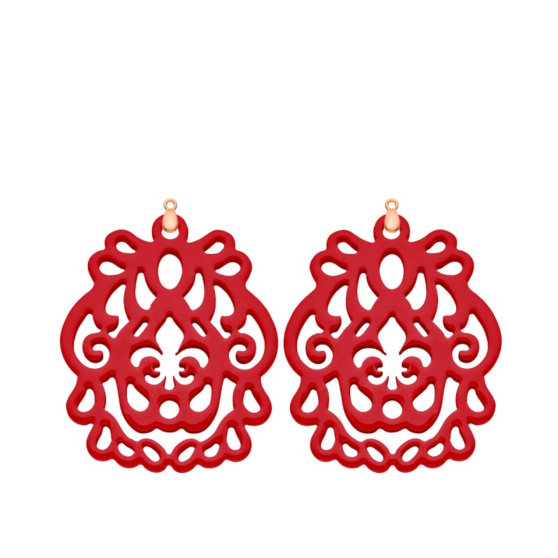 Rote Anhänger Schmuck Ohrringe aus Horn mit Fleur de Lis aus der Bali Kollektion für das Wechselsystem in Rosegold von Romy North