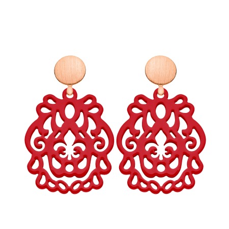 Rote Ohrringe Damen aus Horn mit Muster und mit Wechselsystem in Rosegold aus der Bali Kollektion von Romy North