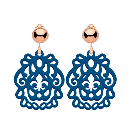 Ohrclips leicht in Blau mit Ornamente aus Horn mit Clips in Rosegold aus der Bali Kollektion von Romy North