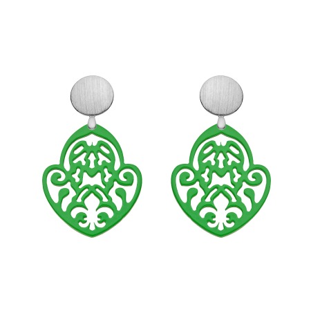 Ohrringe Grün Wechselohrringe mit Ornamente aus Horn mit Silberstecker aus der Rimatara Kollektion von Romy North