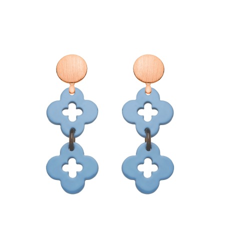 Besondere Ohrringe in Blau mit Wechselsystem in Blumenform und runde Ohrstecker in Rosegold