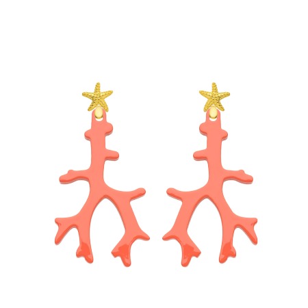 Koralle Ohrringe mit Seestern in Gold als Ohrstecker Federleichte Ohrringe von Romy North